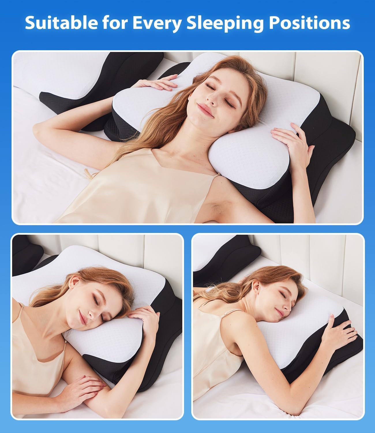 Cooling Cervical Neck Pillow for Sleeping, Contour Side Sleeper Pillow for Adults, Ergonomic Memory Foam Pillow Neck Pain Relief, Stomach Sleeping Pillow with Luxury Cool Cover