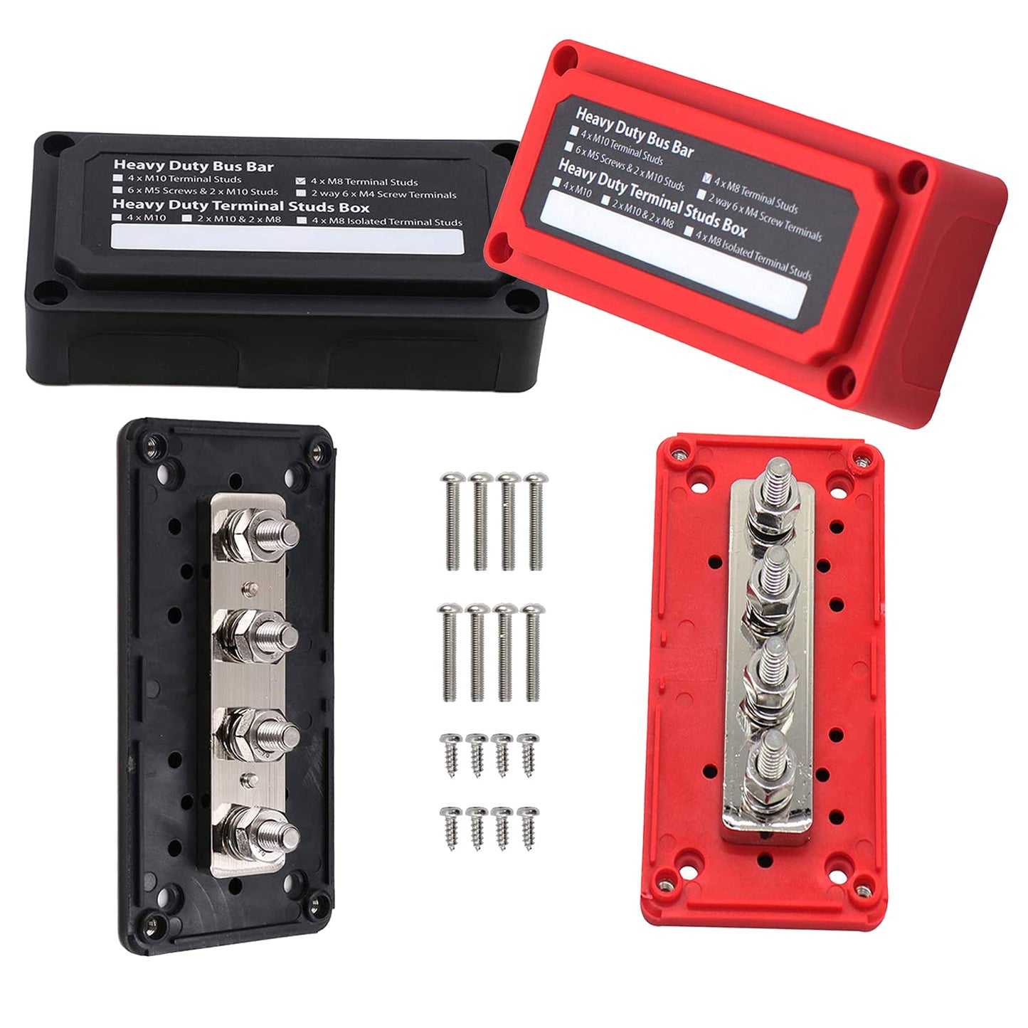 Jamgoer 300A Bus Bar Heavy Duty Module Design Power Distribution Block 12V 24V 48V DC Busbar Box with 4X M8(5/16") Terminal Studs for Battery Marine Automotive RV Car Truck (Black & Red)