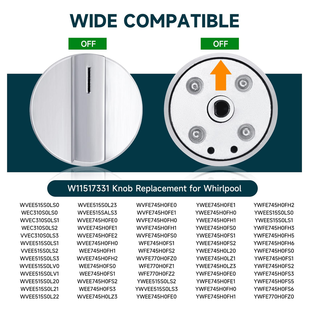 W11517331 for Whirlpool Electric Range Knobs Replace W10850027 W11117415 W11458840 Oven Knob, Compatible with Whirlpool WEC310S0LS1, WEE515S0LZ1, WEC310S0LS2, WEE515S0LS1 Electric Range Knob (4PC)