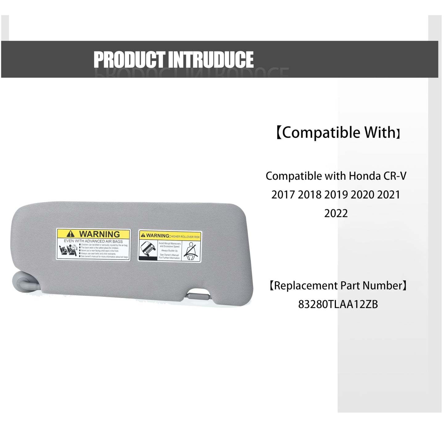 FITIPICI Driver Left Side Sun Visor Compatible with Honda CR-V 2017 2018 2019 2020 2021 2022 Sunshade Replace 83280TLAA12ZB (Gray, Driver Side)
