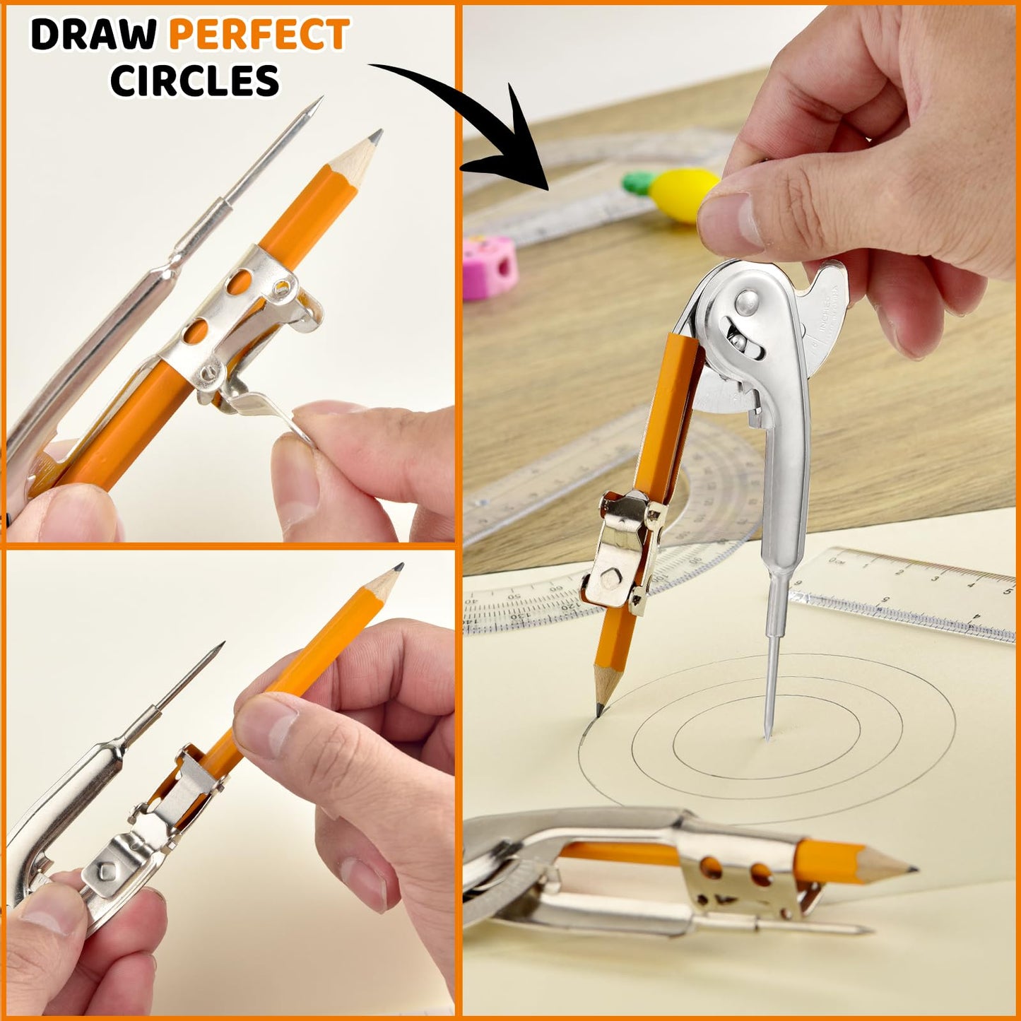 60 Pieces Compass for Geometry Metal Compass Tool Math Compass Bulk Drawing Compass Silver Geometry Compass with Pencil for Student School Classroom Office Woodworking Art Drawing