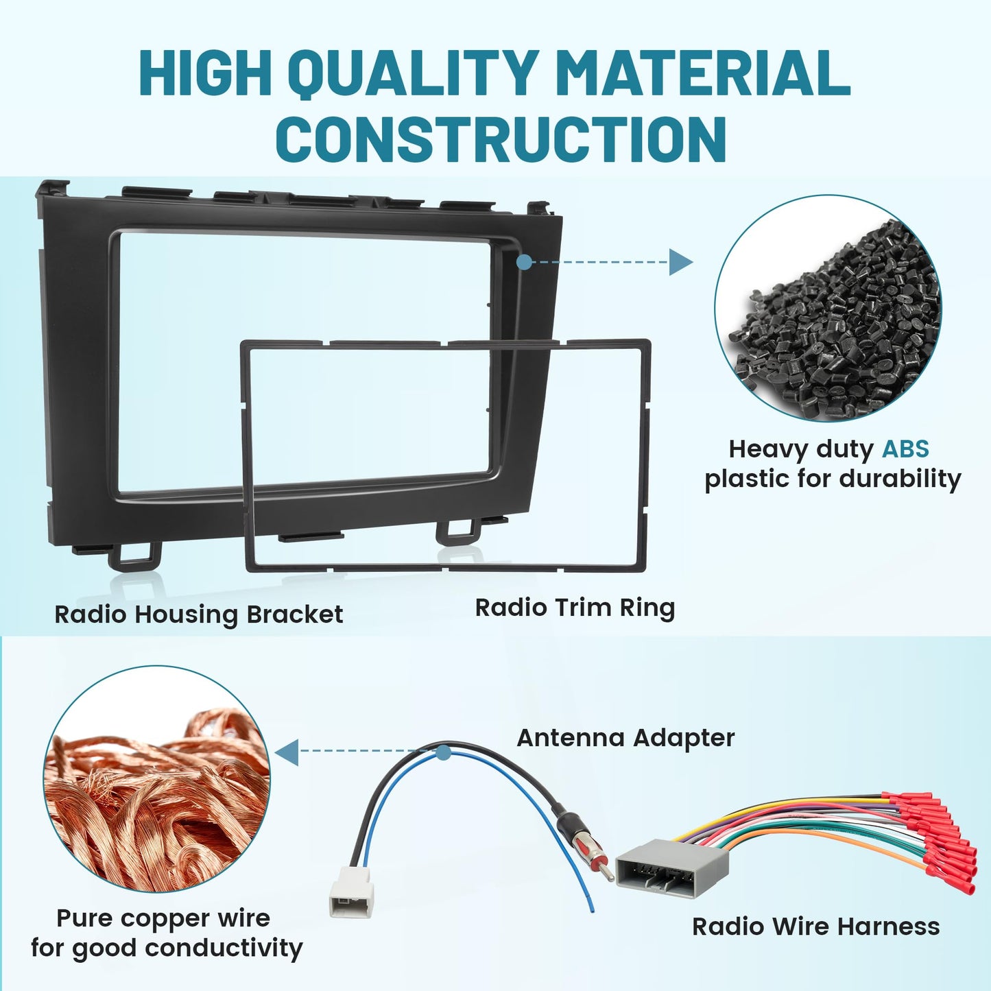 NuIth Double DIN Radio Dash Kit W/Radio Wire Harness for Honda CRV 2007-2011, Stereo Installation Kit for CRV, Double DIN Radio Install Kit for CRV