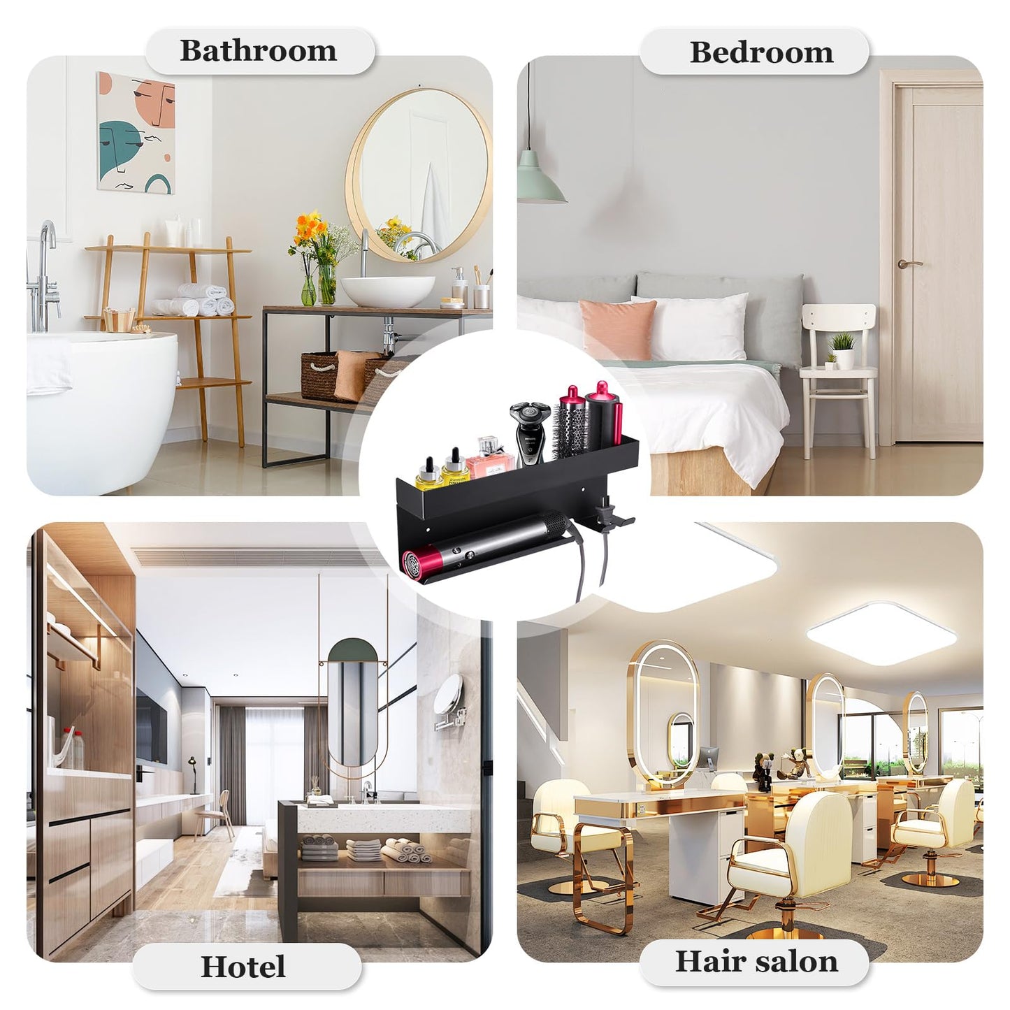 Hair Dryer Holder Wall Mount for Curling Iron Accessories, Hair Straightener Holder Black Hair Tool Organizer Blow Dryer Storage Rack for Home Bathroom Bedroom