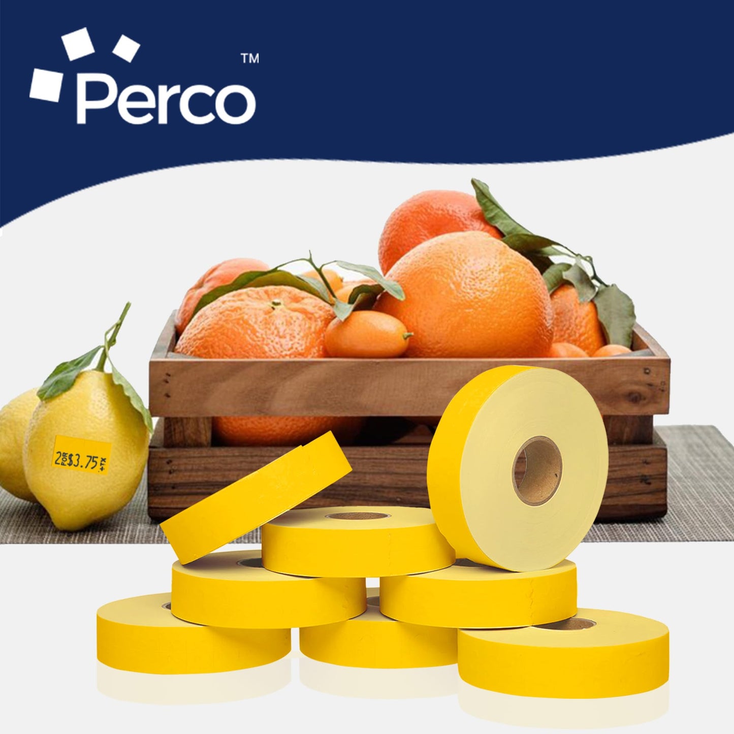 Perco Yellow Pricing Labels for Monarch 1131 Price Gun - 1 Sleeve, 8 Rolls, 20,000 Price Marking Labels - with Ink Roll Included
