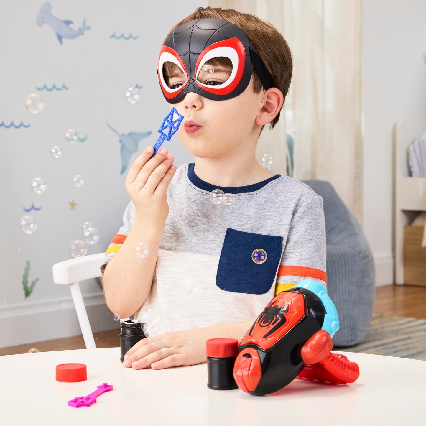 Marvel Spidey and His Amazing Friends Water-Webs Miles “Spin” Morales Electronic Bubble Slinger Role Play Set with Mask, Super Hero Toys for Kids, Ages 3+ (Amazon Exclusive)
