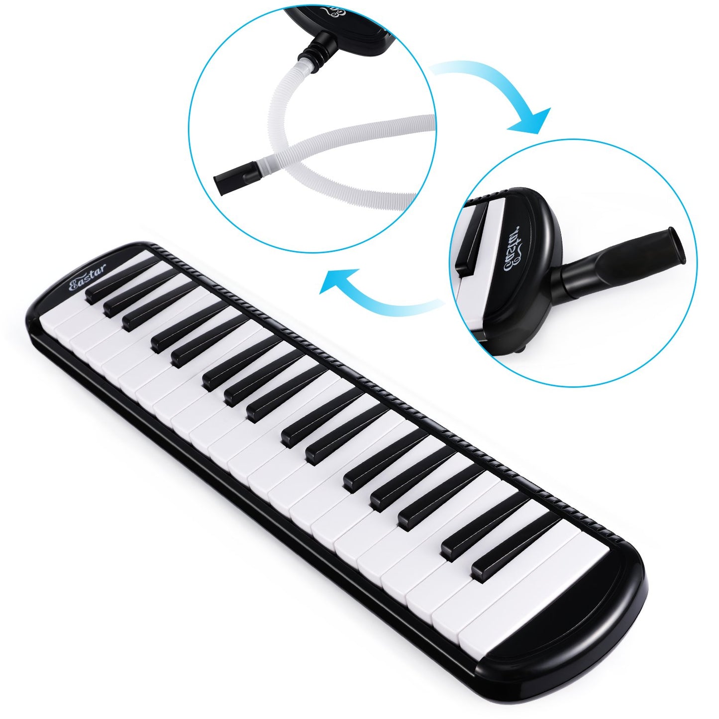 Eastar 37 Key Melodica Instrument with Mouthpiece Air Piano Keyboard, Carrying Bag, Black