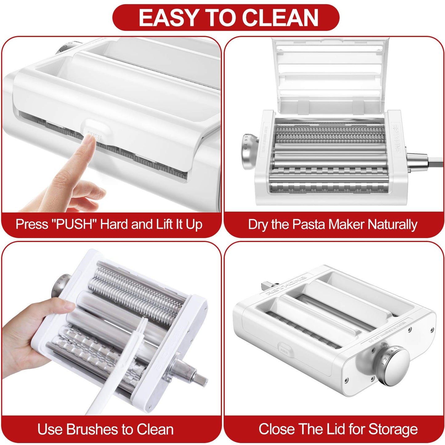 RETHONE Pasta Maker Attachment for KitchenAid Stand Mixers -3 in 1 Set Pasta Attachments Includes Pasta Roller, Spaghetti Fettuccine Cutter, Pasta Machine Attachment Accessories for KitchenAid