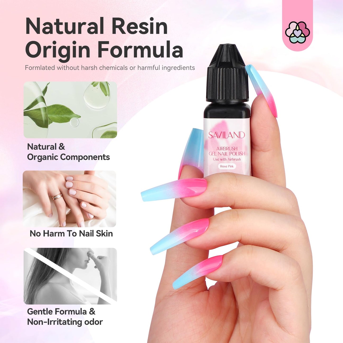 SAVILAND 12 vitality Colors 15ml Airbrush Gel Nail Polish Set With Fine Mist Nail For Color Spray Perfect Nail Art Design Without Dilution Soak Off Nails Gel Set For Beginners Profession French Nail Lover