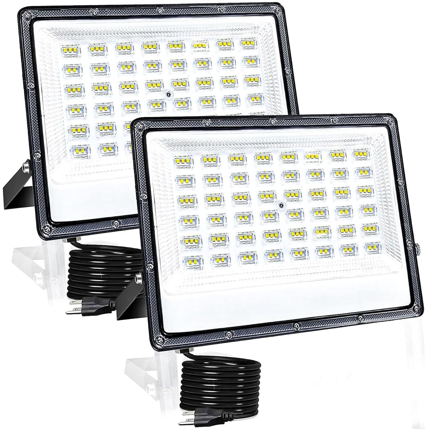 100W LED Flood Light Outdoor, 2 Pack 10000LM Super Bright LED Work Light with Plug, 6500K Daylight White Flood Lights Outdoor, IP66 Waterproof Exterior Floodlight for Garage, Yard, Lawn, Garden