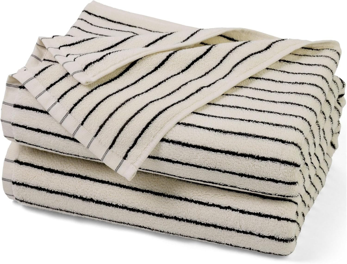 Aoipend Black and White Striped Bath Towels Set of 2, Lighter & Quick Dry Towels Large 27.5 x 55 inches, Farmhouse for Bathroom, Pool, Shower