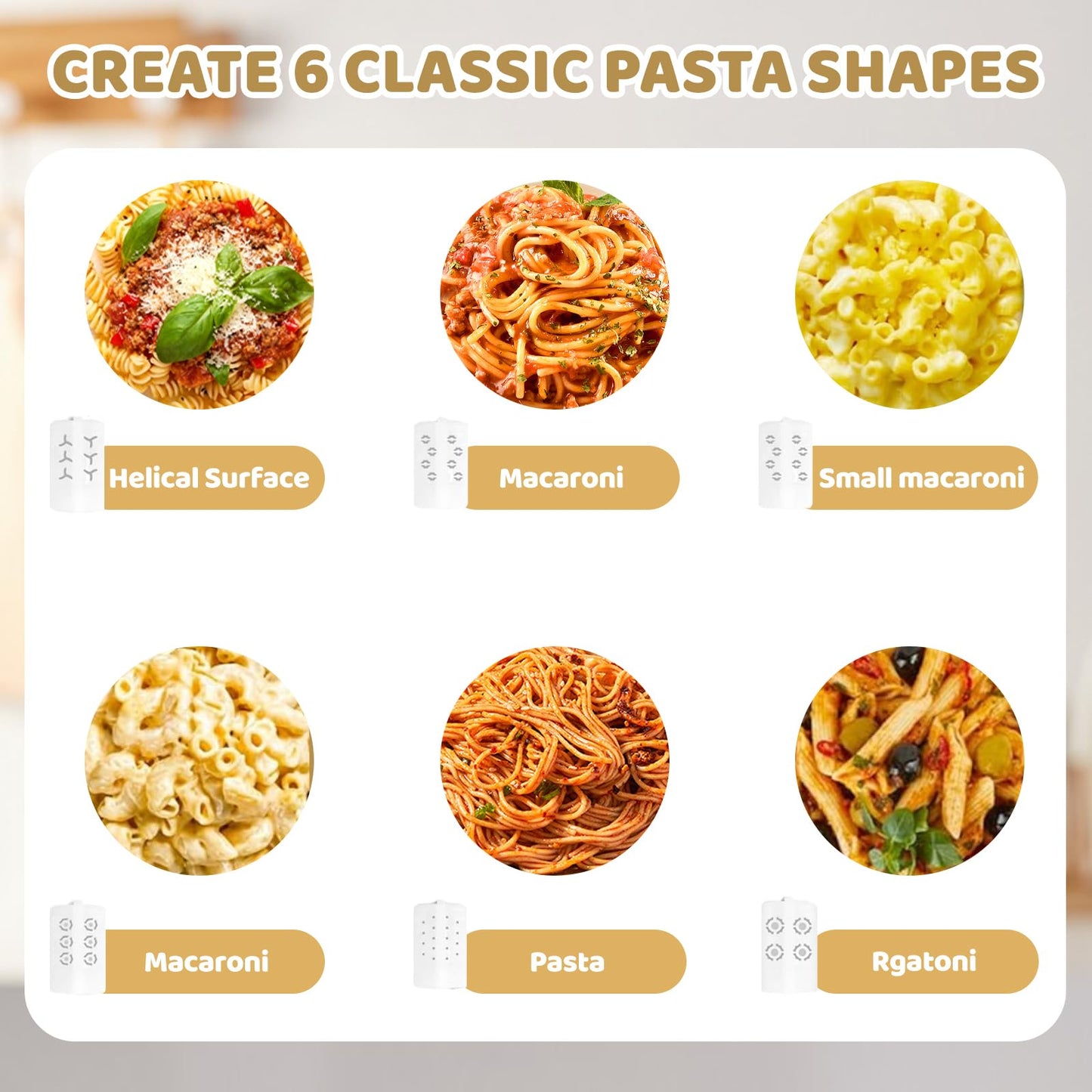 8 in 1 Pasta Maker Attachment for Kitchenaid Stand Mixer,Gourmet Pasta Press Attachment with 6 Interchangeable Plates&1 Scraper&1 Brush,Spaghetti Fusilli Bucatini Rigatoni Small/Large Macaroni