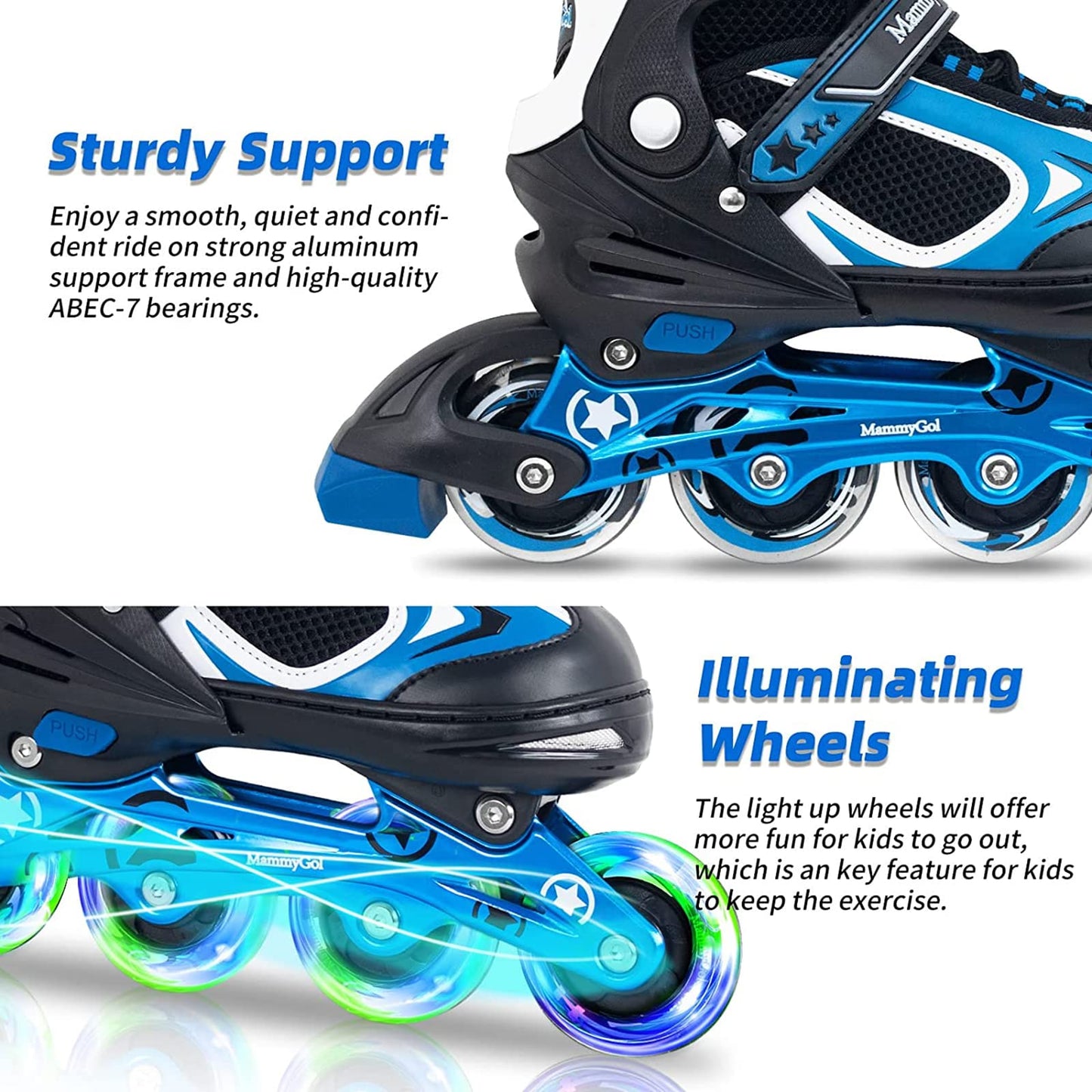 Boys Inline Skates for Kids with Light up Wheels,Flashing Beginner Roller Skates Blades Toddler and Girls Size 1-4