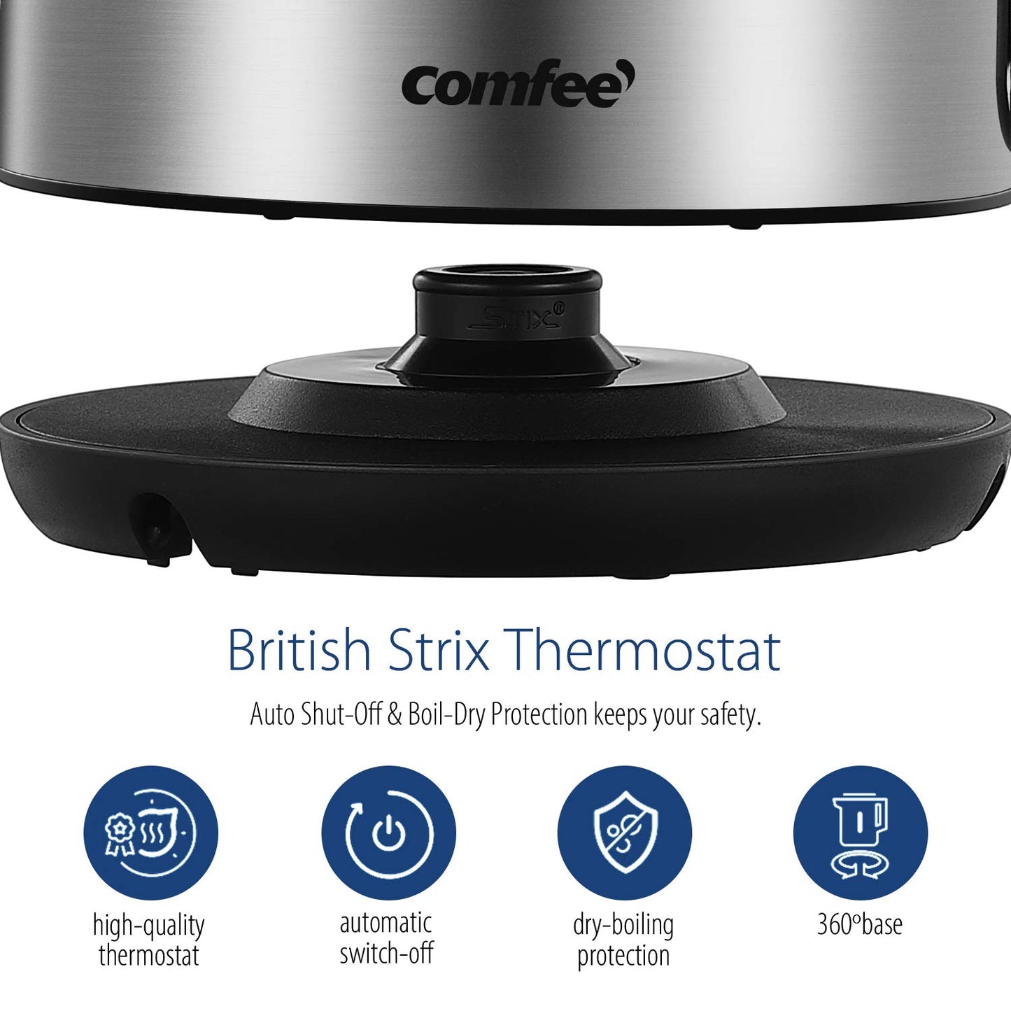 COMFEE' Stainless Steel Electric Kettle, 1.7L Tea Kettle Electric for Boiling Water, Hot Water Kettle 1500W Fast Boil with LED Light, Auto Shut-Off and Boil-Dry Protection