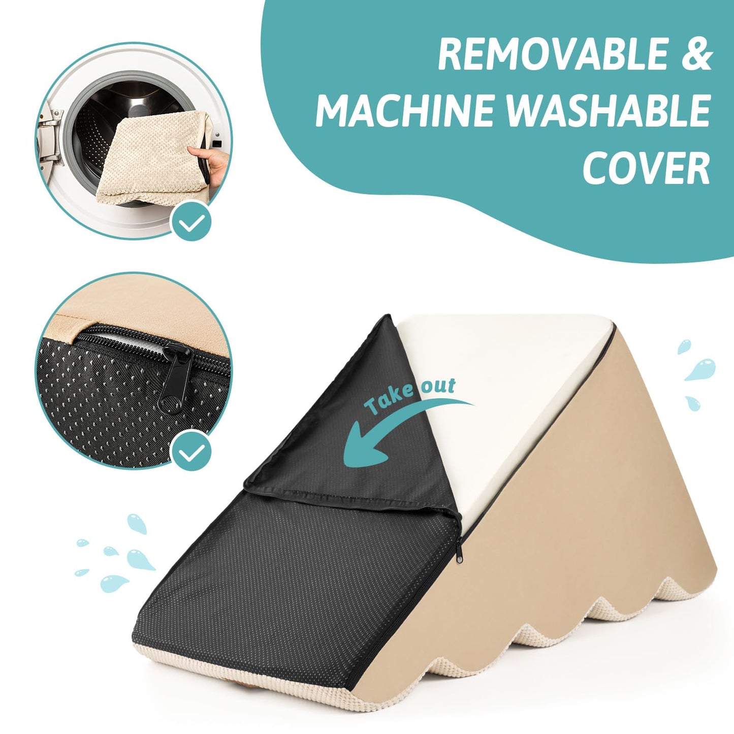 COZY KISS Dog Stairs for Small Dogs 15.7" H, 4-Step Slope Dog Ramp for Bed, Couch or Chair, Sturdy Pet Stairs for Puppy, Older Cat, Cat Stairs with High Density Foam, 15.7x28.3x15.7 inch, Beige