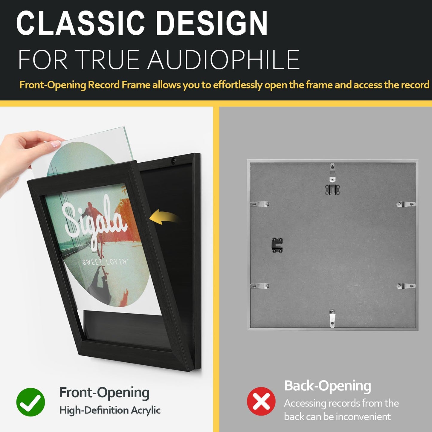 Emfogo Vinyl Record Frame, 3-Pack Album Frames for Vinyl Records Display, Record Frame for 12x12 Inch LP Cover Display (3 Pack/Black)