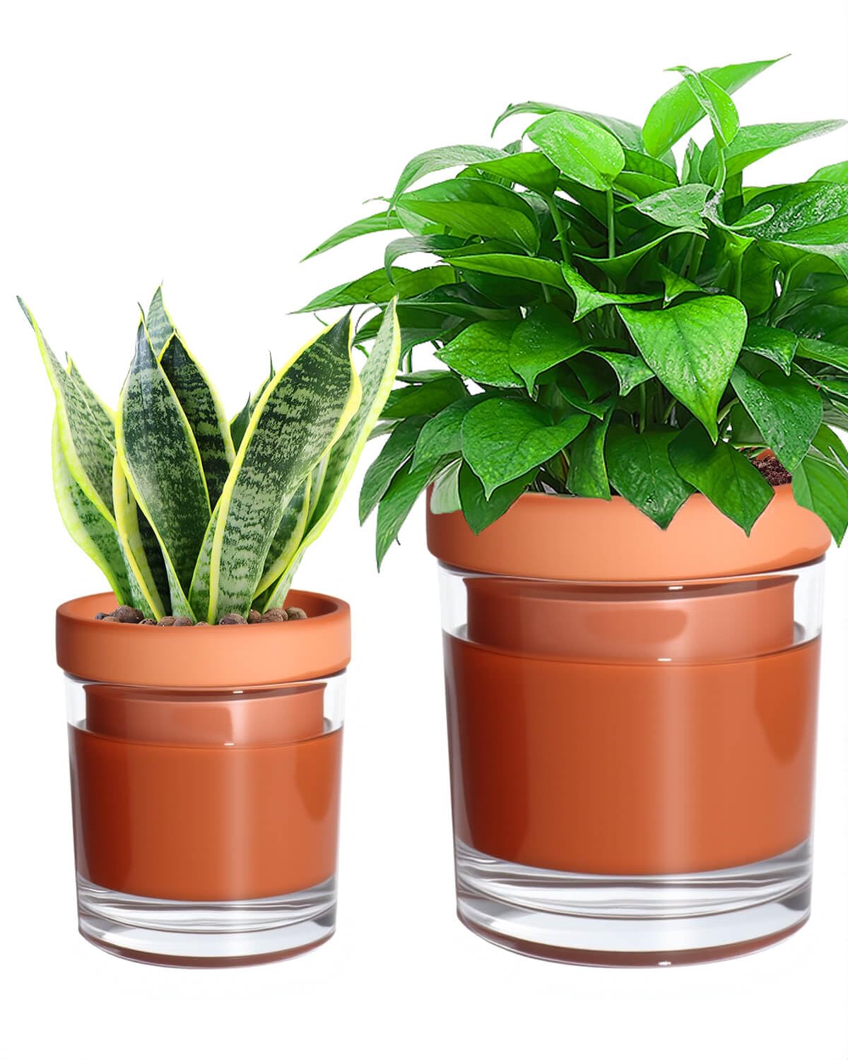 vensovo 4 Inch 6 Inch Self Watering Pots for Indoor Plants - Terracotta Self Watering Planters for Indoor Plants, Terra Cotta Plant Pots with Glass Reservoir, Set of 2