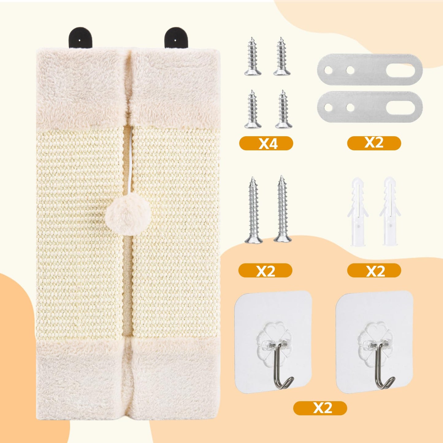 LIFLIX 2PCs Wall Mounted Cat Scratcher Corner, Sisal Cat Scratching Pad with Hanging Ball, Indoor Scratch Furniture Protector, 44 x 21 x 2 cm