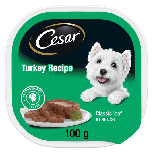 CESAR Dog Food Wet Classic Loaf in Sauce Entrées - Turkey, 100g Tray (24 Pack)