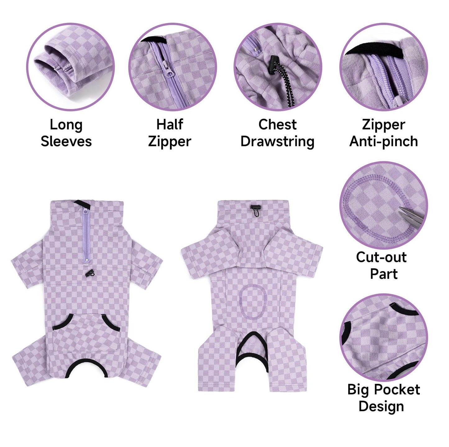 Dog Winter Coat, Warm Fleece Dog Cold Weather Coats, Plaid Turtleneck Dog Pajamas, Pullover Dog Jumpsuit, Turtleneck Dog Winter Clothes for Small Medium Dogs, Dog Onesie Anti Hair Shedding