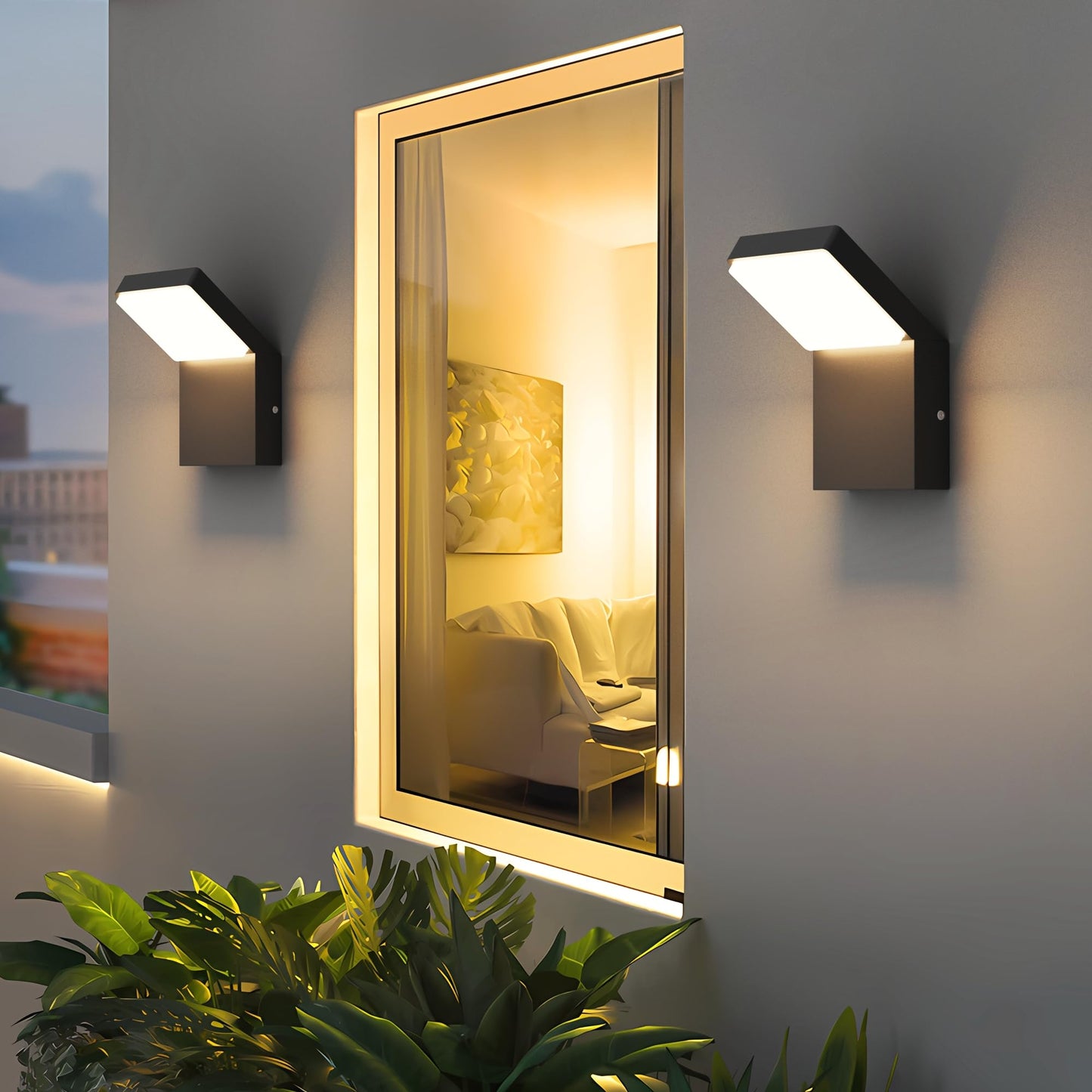 Aipsun Modern LED Porch Wall Lights Black Exterior Lighting Fixtures IP65 Outdoor Wall Mount Sconces Light 3000K Warm Light (2 Pack)