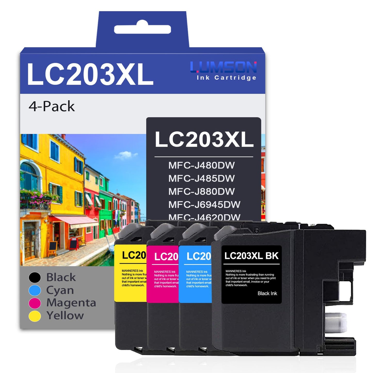 LC203XL Ink Cartridges Compatible for Brother LC203 LC201 High Yield Ink Cartridge Replacement for Brother LC203BK Ink Work with MFC-J480DW MFC-J880DW MFC-J4420DW MFC-J680DW Printer (BK/C/M/Y, 4 Pack)