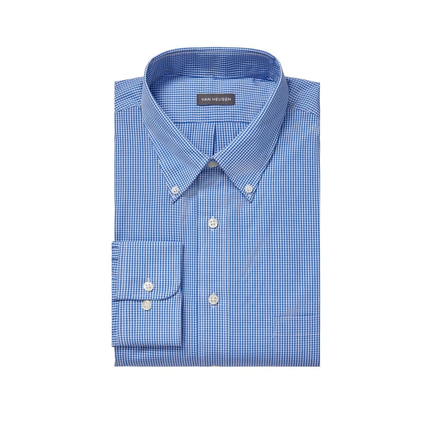 Van Heusen Men's Regular Fit Gingham Button Down Collar Dress Shirt, Periwinkle, Medium
