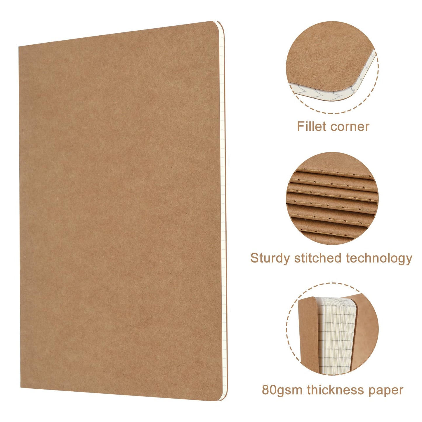 ZCZN A5 Square Grid Notebook 36 Pack, Kraft Jounurals Notebooks 60 Pages(30 Sheets), 8.15 * 5.5 Inches Notebooks Bulk, Diary, Subject, Memo Notebooks for Work, School, Office