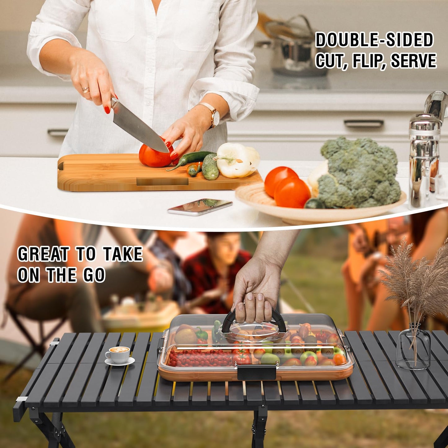 Hbnlai Charcuterie Board with Clear Lid, Travel Portable Cheese Board Charcuterie Boxes, House Warming Gifts New Home, Gifts for Women- 6 Compartments Black