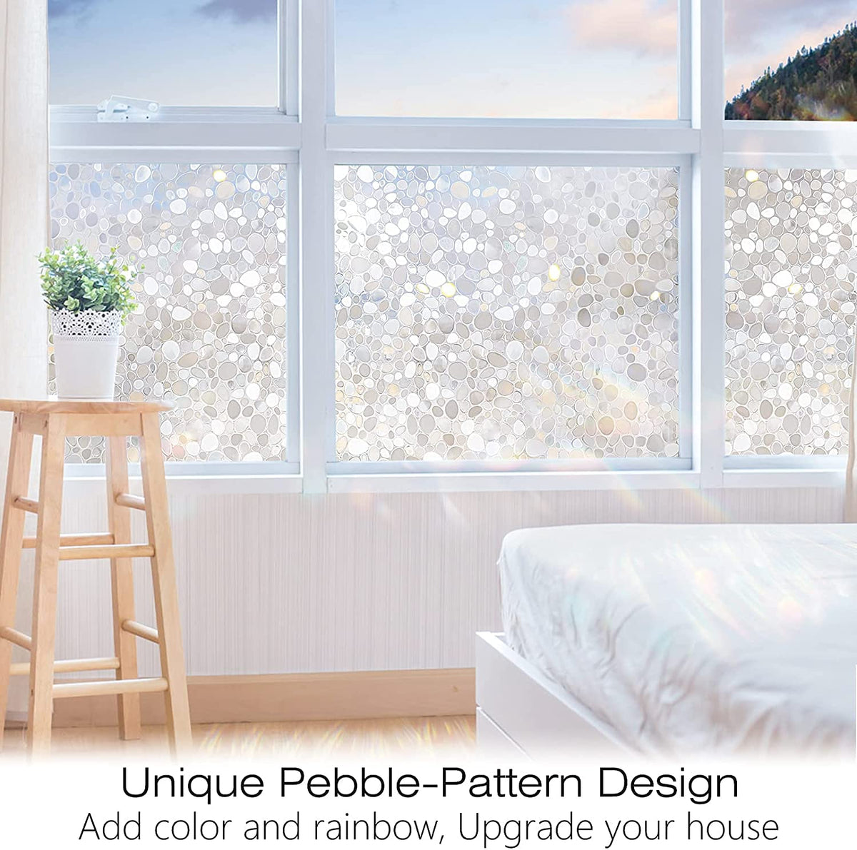 rabbitgoo Window Films for Privacy, Anti-UV Static Cling Decorative Glass Stickers, Removable Frosted Window Film, Privacy Glass Tint for Home Bathroom Door, 3D Pebble, 60x200cm