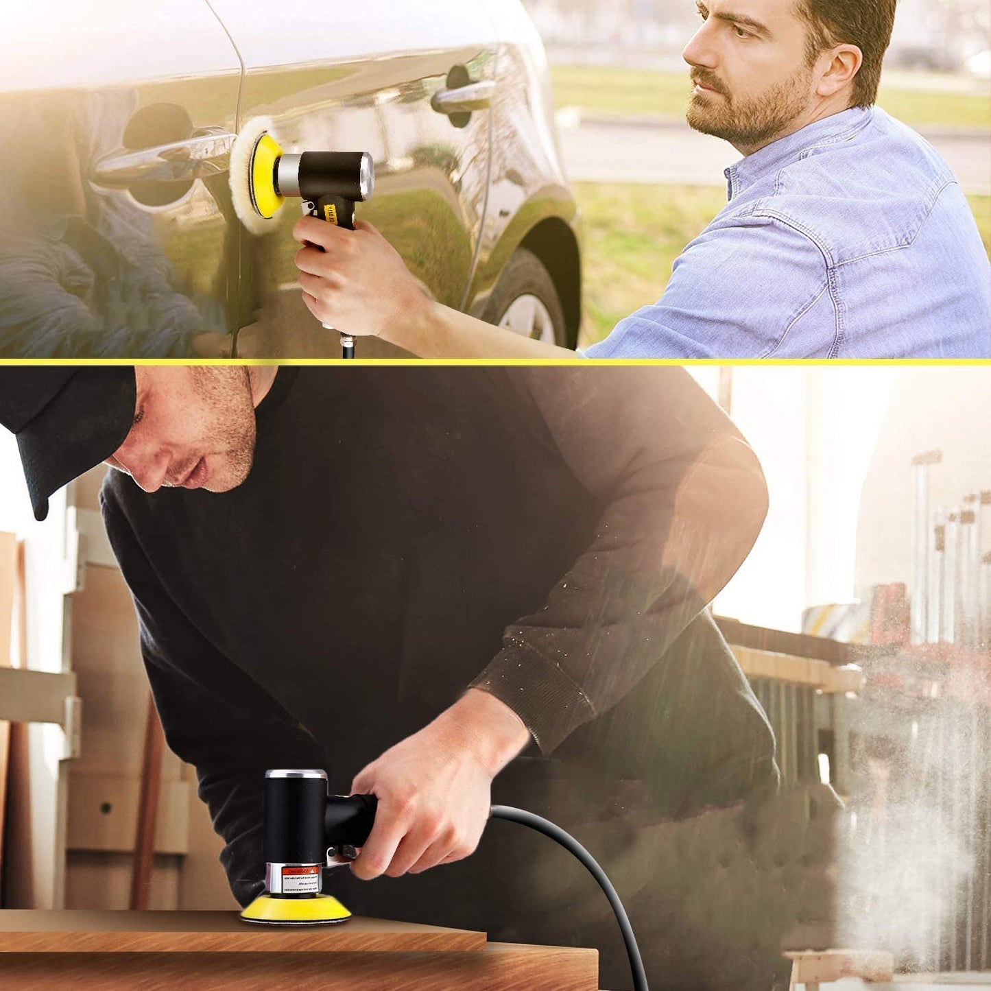 1/2/3 Inch Mini Orbital Sander 48pcs Dual Action Random Orbit Sander Polishing Set, High Speed Hand-held Air Powered Sander Polisher Machine with Sponge & Wool Pads & Sandpapers (Black Sander Set)