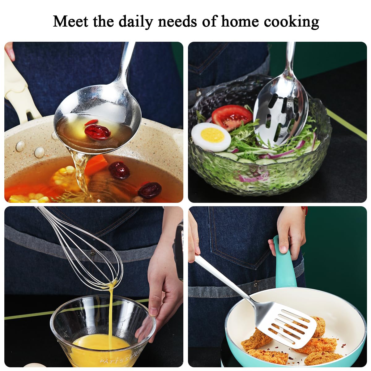 ReaNea Stainless Steel Kitchen Utensils Set 40 Pieces, Cooking Utensil Set with Utensils Holder, Kitchen Gadgets Kitchen Essentials New Home, House, Appartment Must Have, Metal Spatula Set