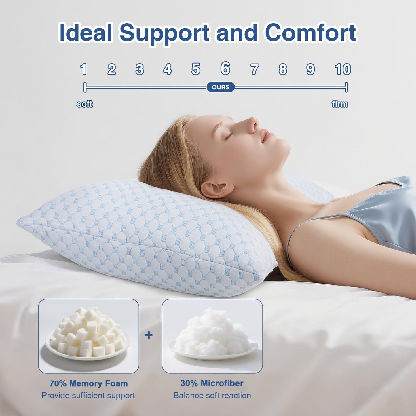 Cooling Bed Pillows Queen Size 2 Pack for Sleeping, Memory Foam Pillow Double Sided Cooling Pillow with Washable Cover for Hot Sleepers Side Back and Stomach Sleepers