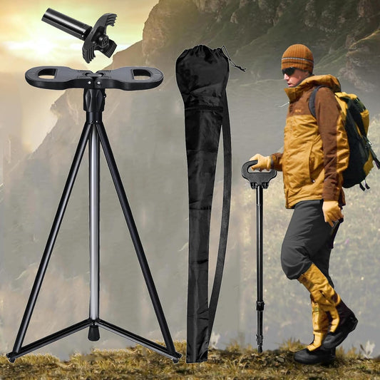 Cane with Seat 2-in-1 Foldable Walking Stick for Senior Men Women Portable Trekking Pole Chair Elderly Walking Cane Tip Shrinkable Aluminum Lightweight Non-Skid Storage Bag Adult Travel Outdoor Hiking