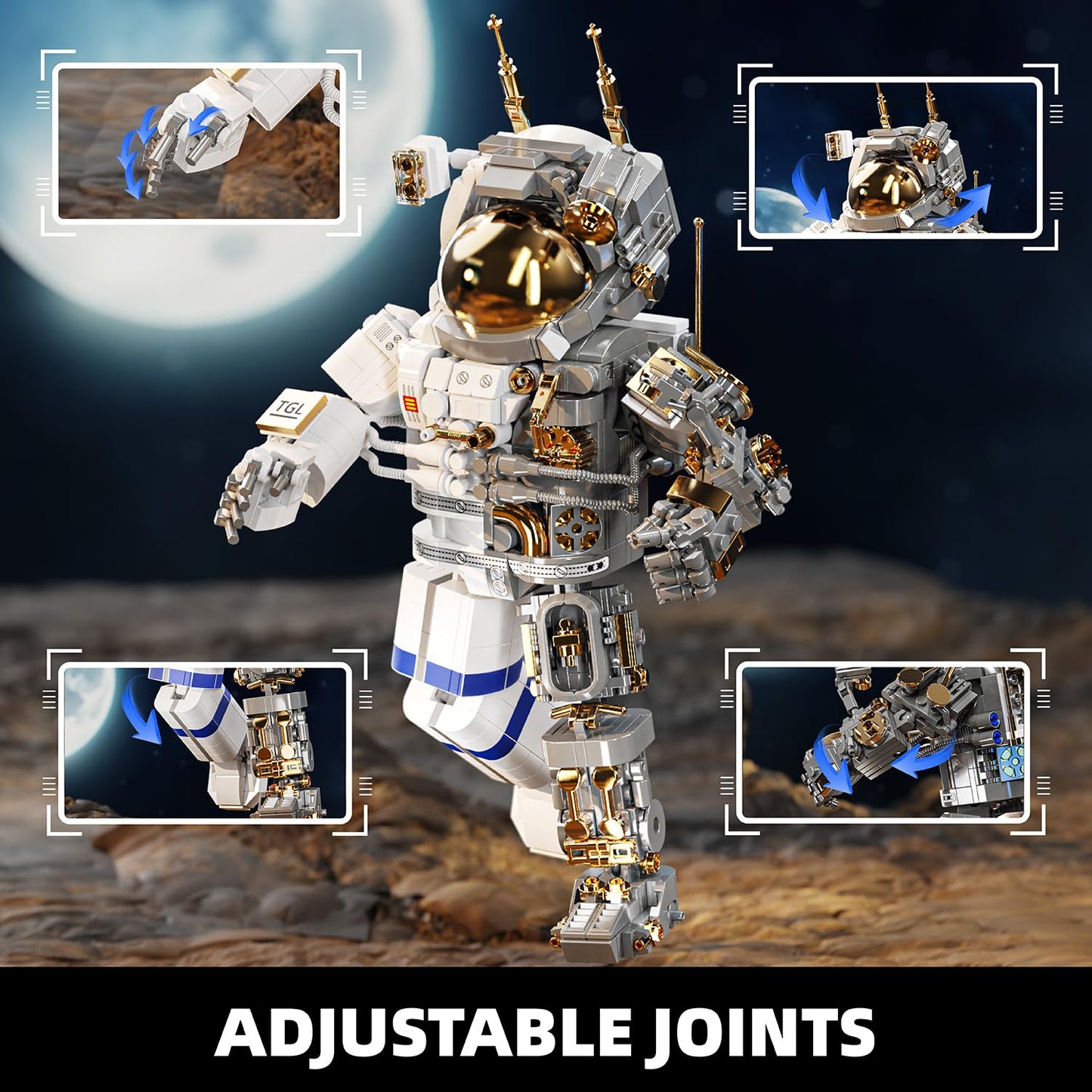 TYCOLE City Space Astronaut Building Toy Kit -Translucent Classic Spaceman Model Building Block Set with Display Stand,Home or Office Deco,Gift Idea for Adults&Kids Ages 8 and Up (860PCS)