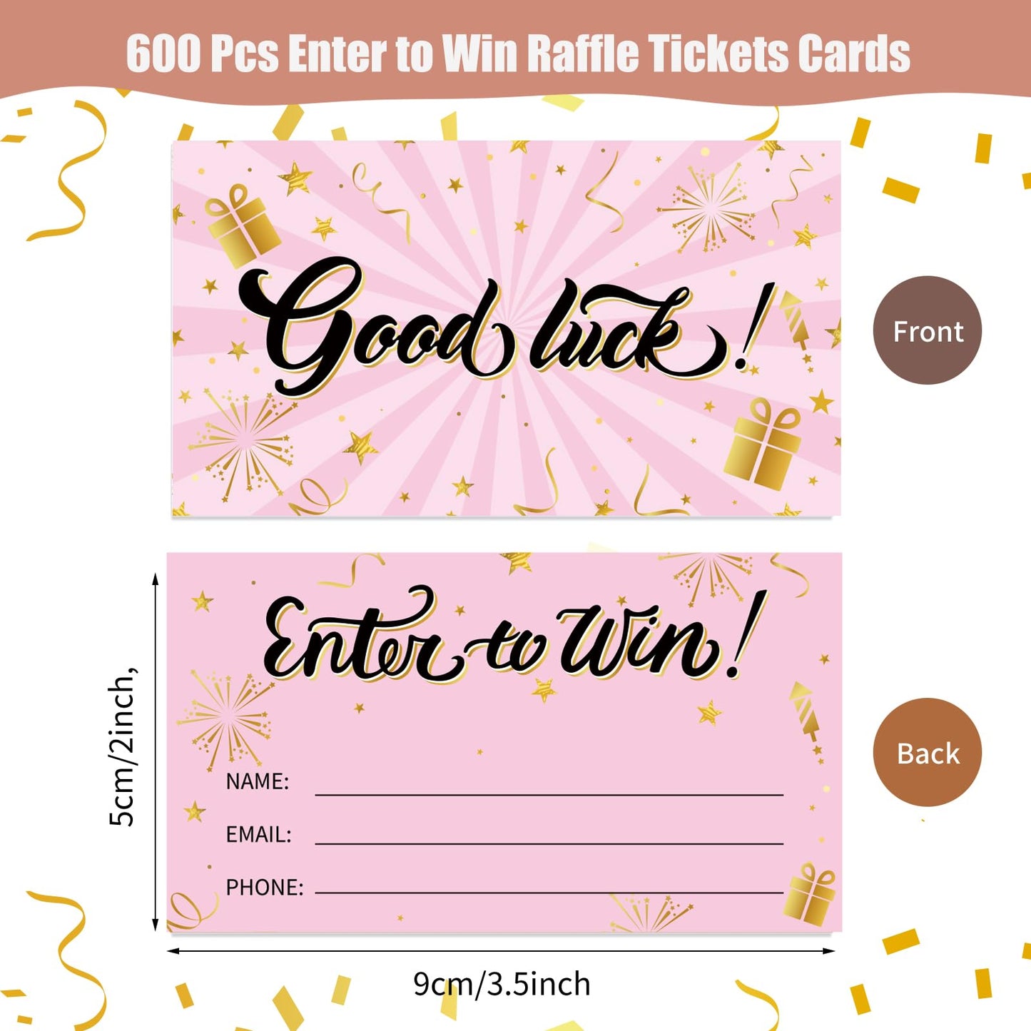 1200 Pcs Pink Enter to Win Raffle Tickets Cards 3.5 x 2 Inch Entry Form Ticket Cards for Contest, Auction, Raffles, Ballot Box with Space for Name, Email Address Phone Number Fields (1200)