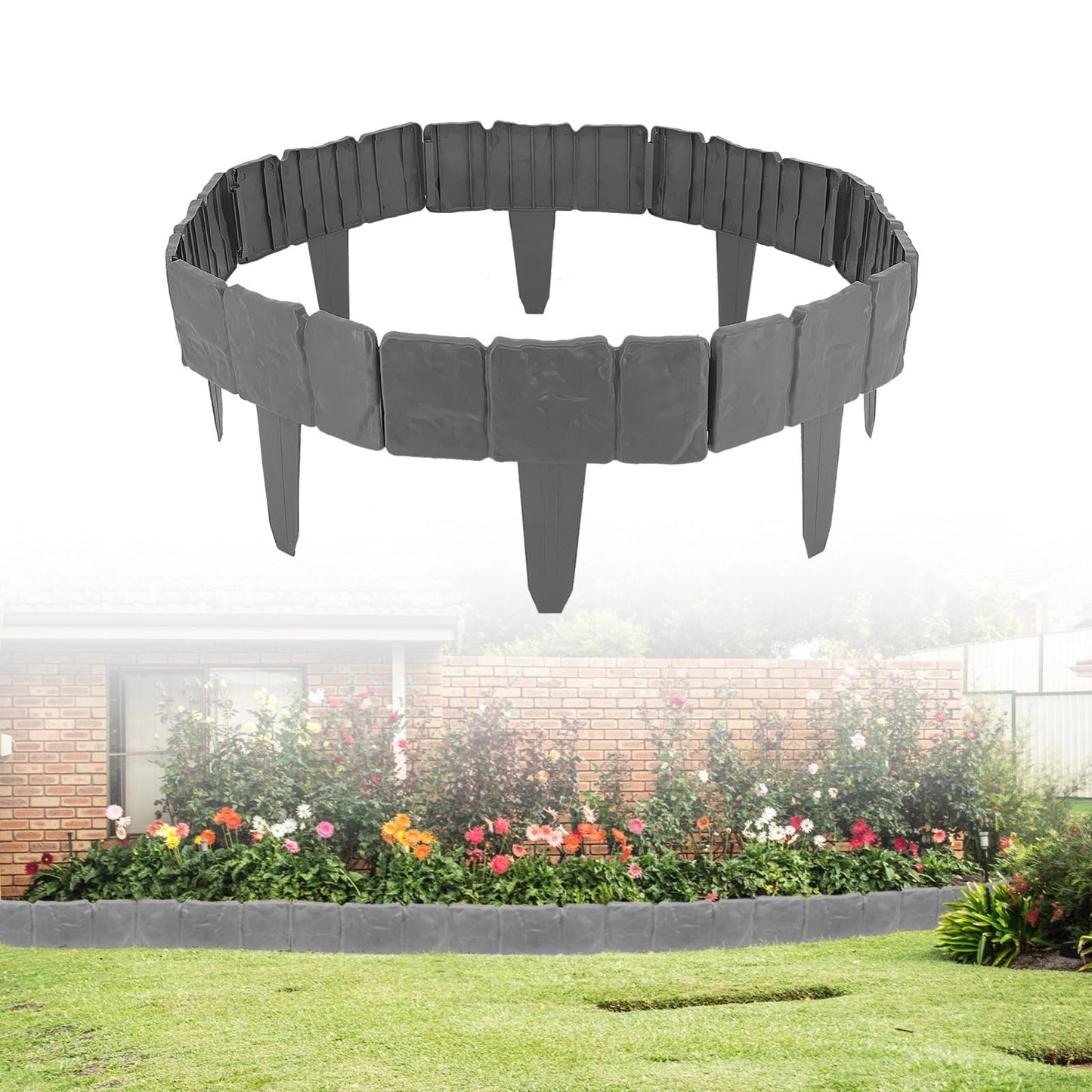 30/40 Pcs Garden Edging Border, Plastic Stone Effect 24/32ft Landscape/Lawn Edging Garden Decor Fence for Garden Lawn Landscape Flower Bed Patios DIY Yard No Dig (40, Gray)