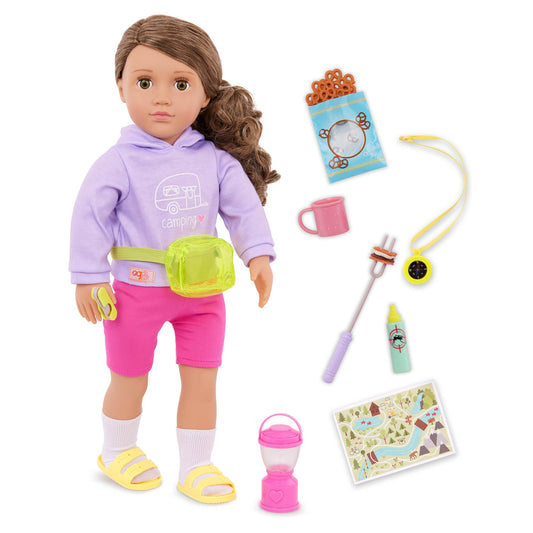 Our Generation – 18-inch Camper Doll – Lifelike Hazel Eyes & Wavy Brown Hair – Light-up Lantern & Camping Accessories – Pretend Play – Toys for Kids Ages 3 Years & Older – Vivian