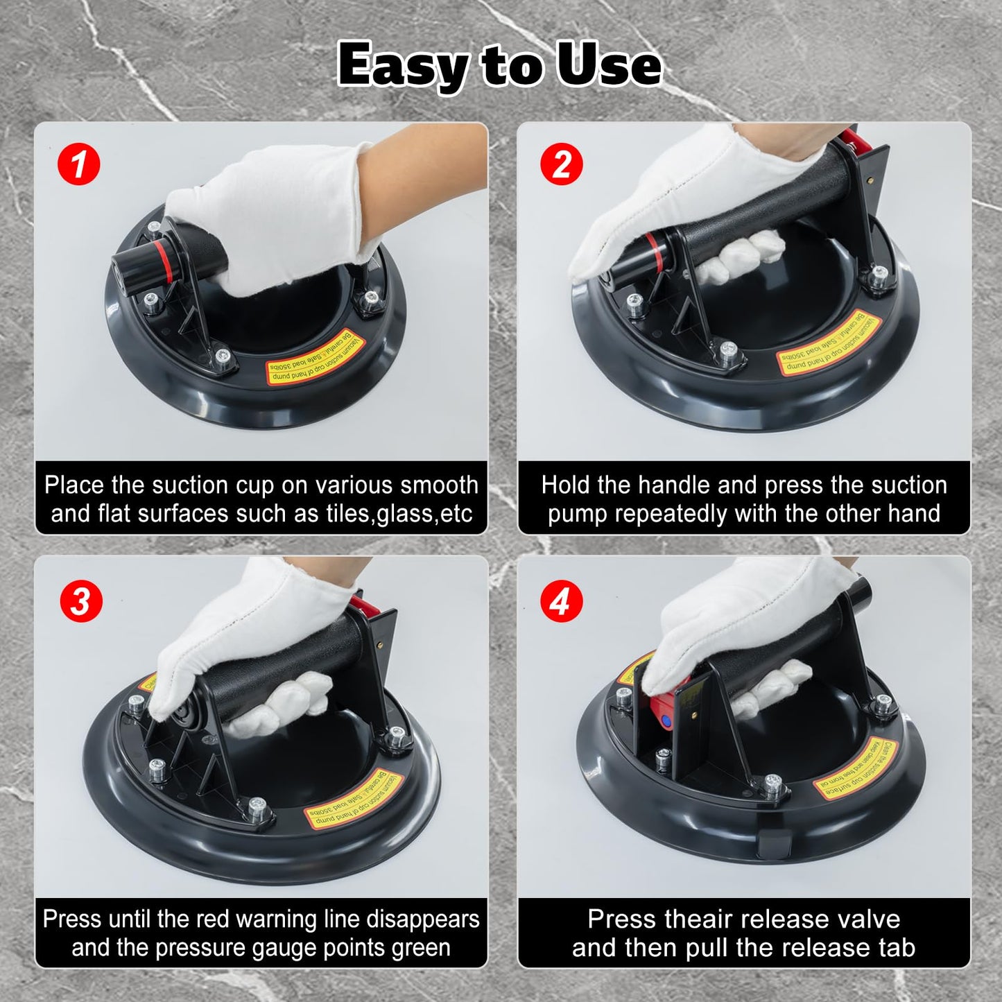 8" Heavy-Duty Glass Suction Cups 2 Pack with Carrying Case - Industrial Tile Suction Cup Tool for Lifting Large Glass, Granite, Windows & Windshield | 700 lbs Capacity Vacuum Suction Cup Lifter