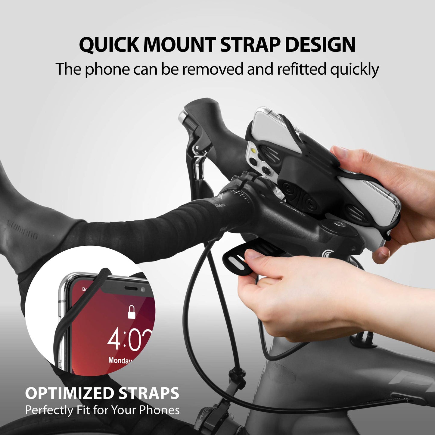 BONE Bike Tie Pro 4, Bike Phone Mount for Stem, Scratch-Free Silicone Bicycle Phone Holder with Shock-Absorbing Design, Compatible with Most Smartphones