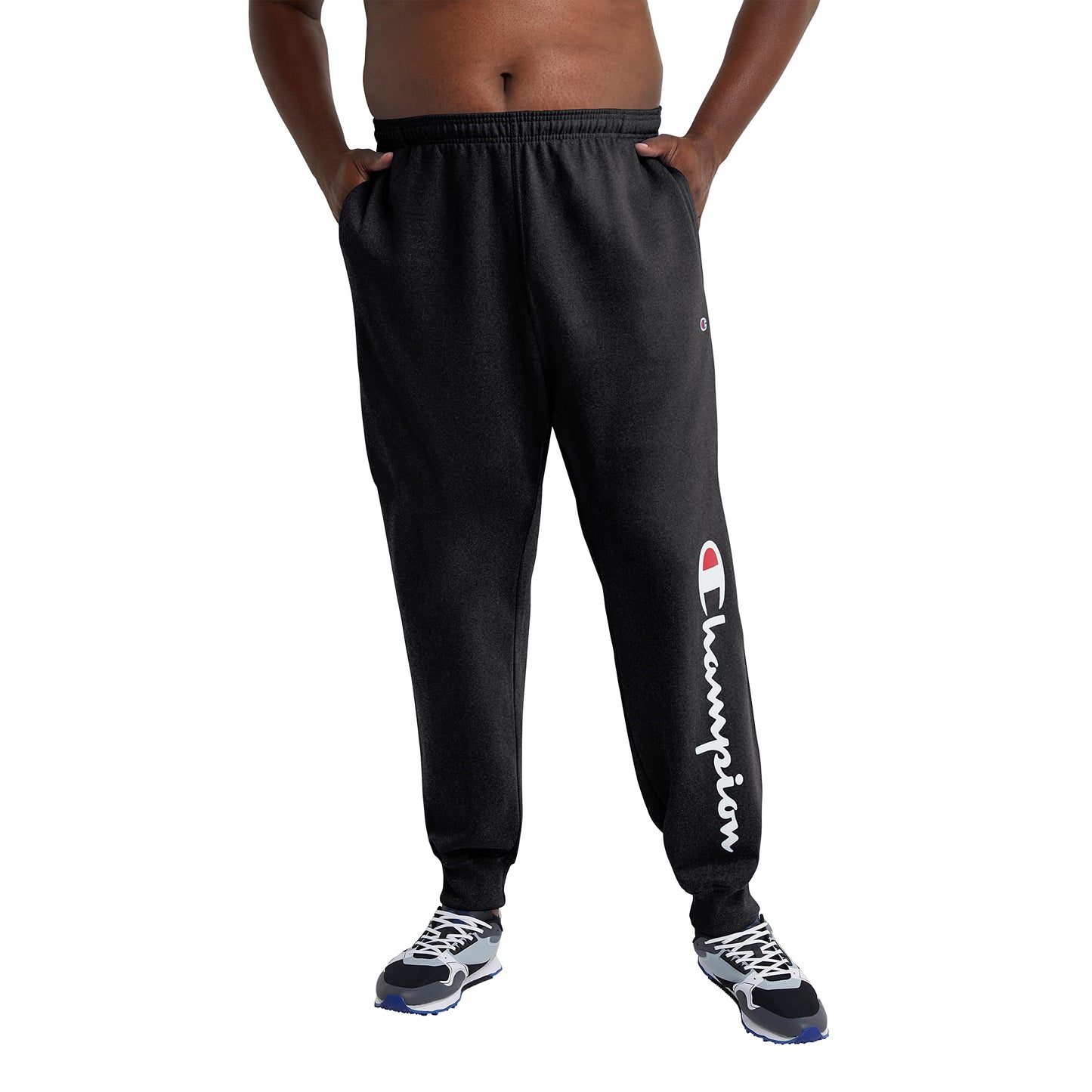 Champion Men's Joggers, Powerblend, Fleece Joggers, Sweatpants for Men (Reg. or Big & Tall), Black - Classic Script Logo, 3X-Large Tall