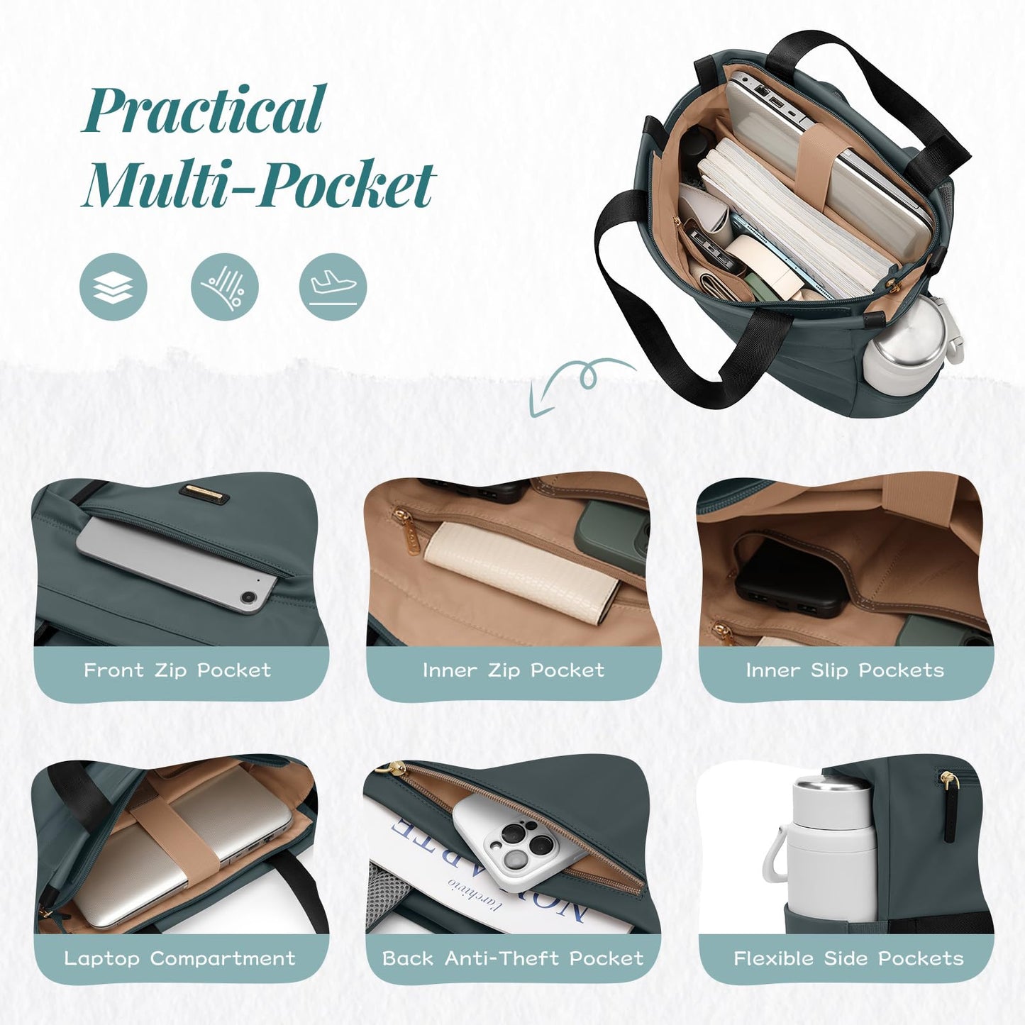Convertible Laptop Backpack for Women Casual Daypack Notebook Tote Bag for Work College Travel Leisure (Atrovirens)