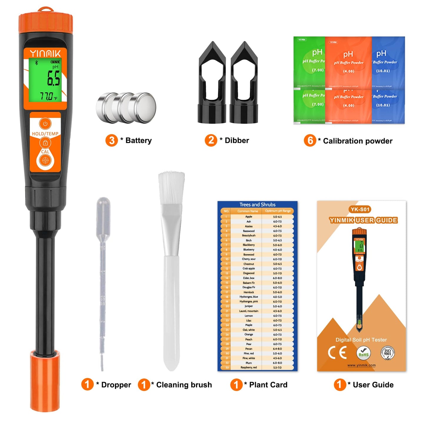 Digital pH Meter for Soil, Soil pH Tester for Potted Plants, Professional pH Reader for Soil and Water, Electronic Soil pH Test Kit for Garden, Lawn, Greenhouse, Indoor & Outdoor, Farming, Yard Use
