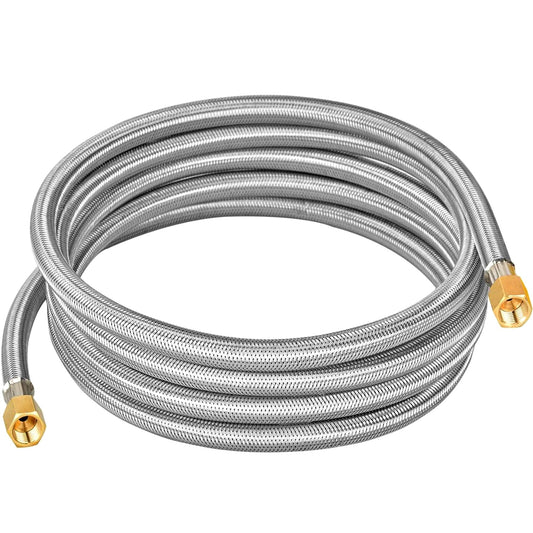 only fire 12 Feet Braided Stainless Steel Propane Flexible Hose Assembly with Both 3/8" Female Flare Fittings for RV, Gas Grill, Fire Pit, Heater,etc