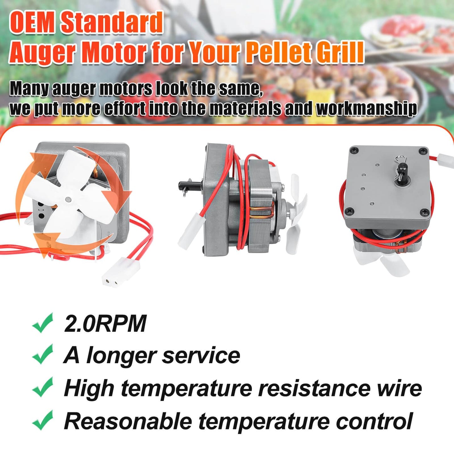 Upgraded 2.0 RPM Auger Motor Replacement for Pit Boss Pellet Grills, Compatible with Traeger & Camp Chef, 120V 60Hz 2 Pole Auger Motor Replacement Parts