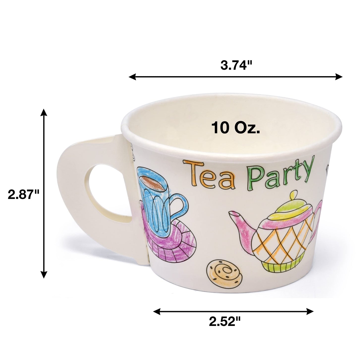Gift Boutique 48 Count Color Your Own Tea Party Treat Cups with Handle 10oz Disposable Paper Snack Cup Dessert Ice Cream Teacup Bowls Coloring Activity Crafts