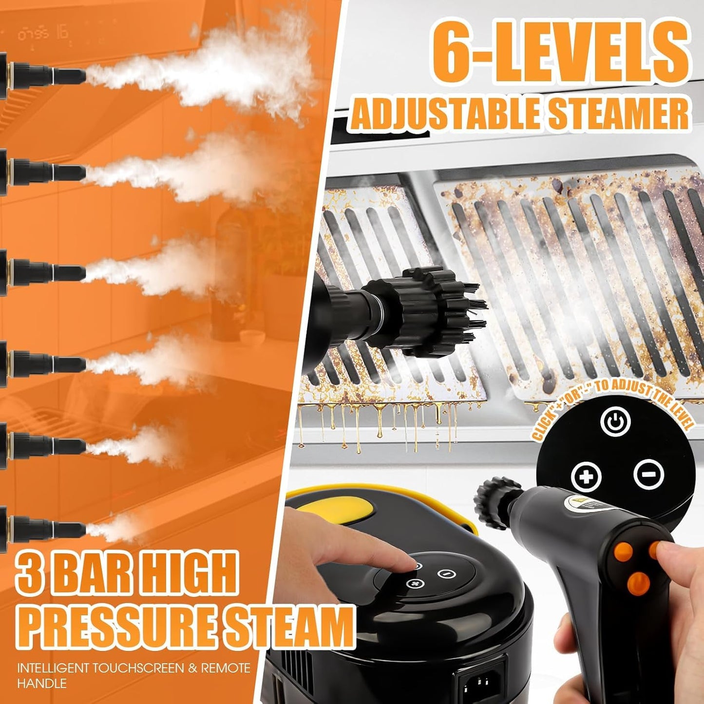 NEWBUY Steam Cleaner, Portable Handheld Steamer for Cleaning 6-Level Adjustable 2500W 40oz Water Tank Capacity for Home, Car, Bathroom, Kitchen, Tile, Grout