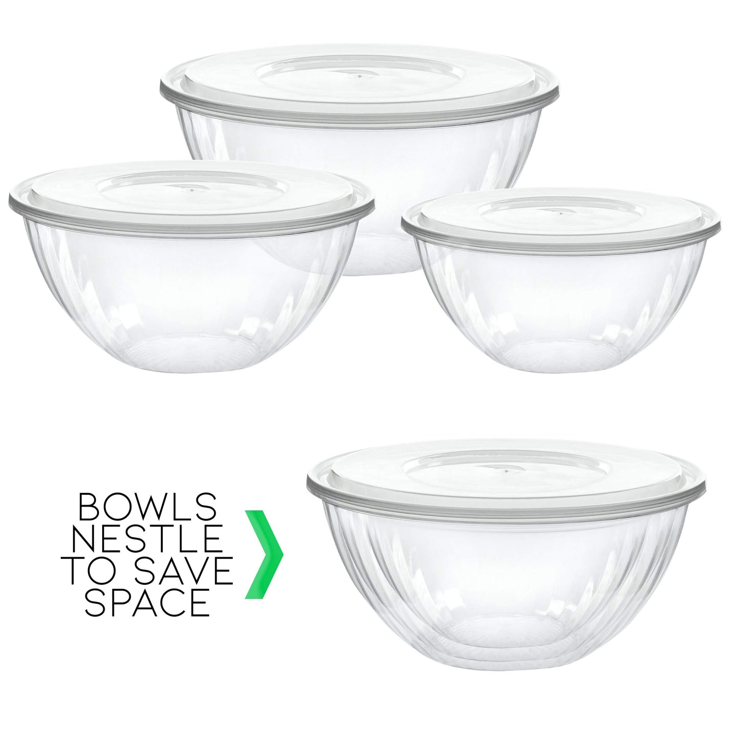 PLASTICPRO Disposable 150 Ounce Round Crystal Clear Plastic Serving Bowls, With Lids Party Snack or Salad Bowl, Chip Bowls, Snack Bowls, Candy Dish, Salad Container Pack of 4