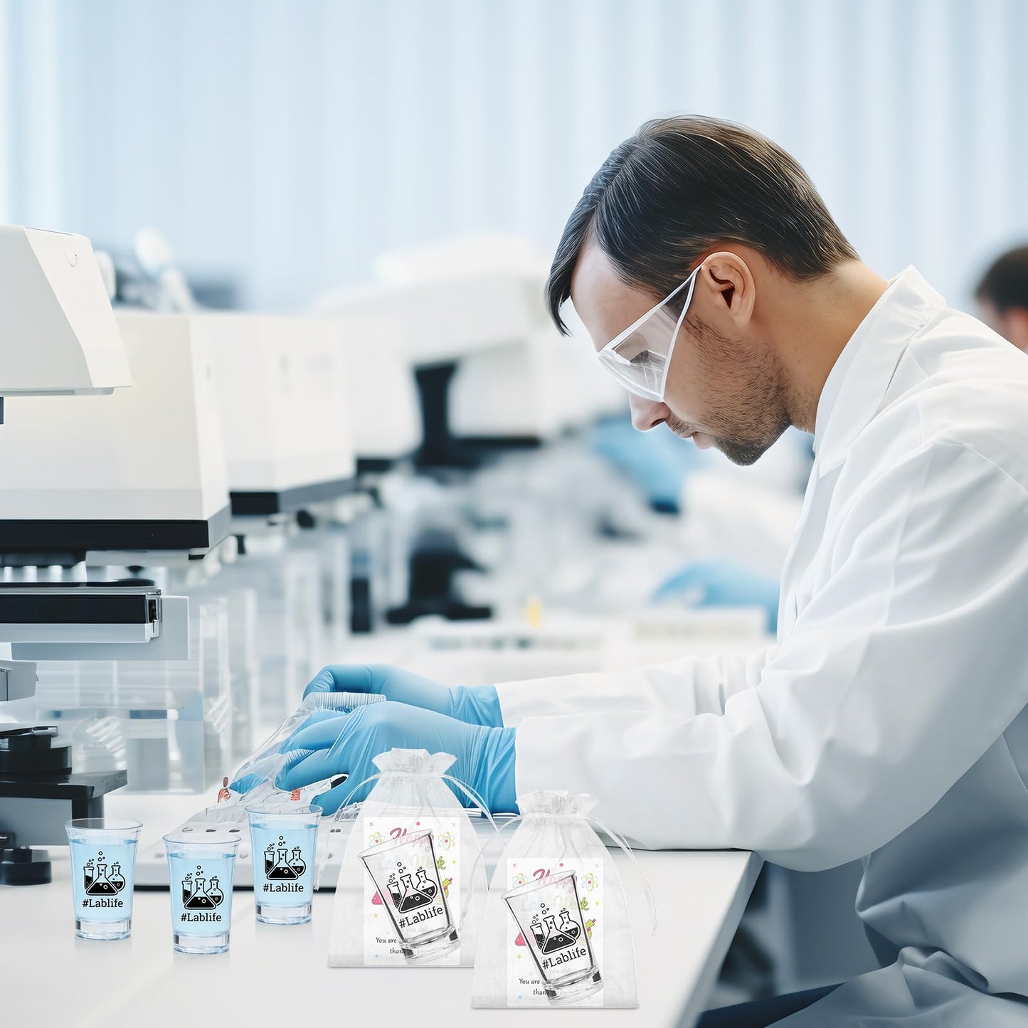 HCEWSBFD 36 Sets Lablife Acrylic Shot Glasses Lab Week Shot Glasses Bulk with Happy Lab Week Cards, Lab Week Gifts Bulk for Laboratory Workers Medical Scientist Technician Microbiology Teacher Staff