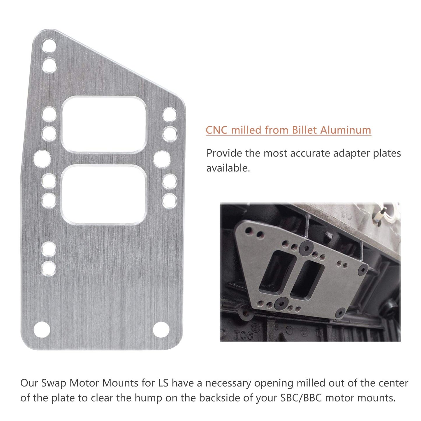 for LS Swap Motor Mounts Adapter Plates LS Conversion Adjustable Universal Swap Bracket Small Block for LS1 LS3 LS2 LQ4 LQ9 LS6 L92 L99 L33 LR4 Billet 551628 for SBC Vehicle to LS Engine