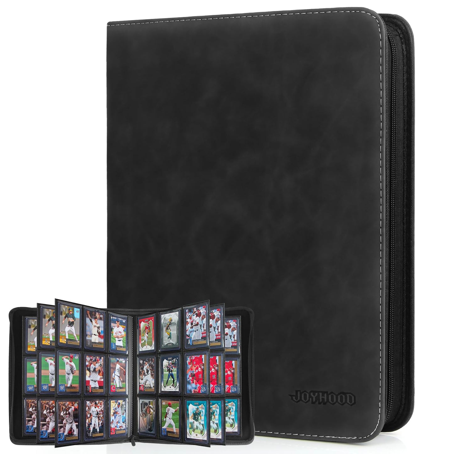 JoyHood Top Loader Binder, Top Loader Collection Album for Trading Cards and Sports Card Holds 252 Top Loaders, Not for Cards WITHOUT a Top Loader (Dark, 9 Pockets)